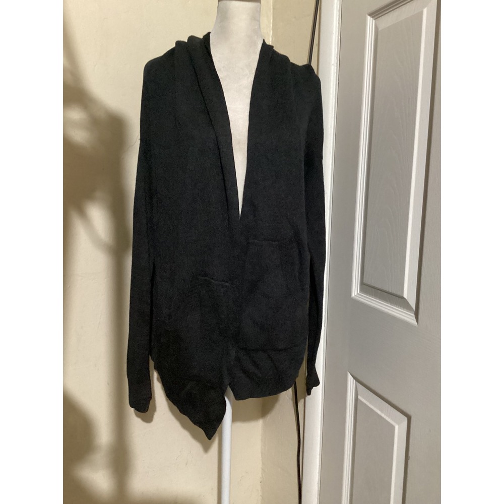 Lululemon Hooded Open Front Cardigan Sweater Charcoal Gray Knit Pockets Womens